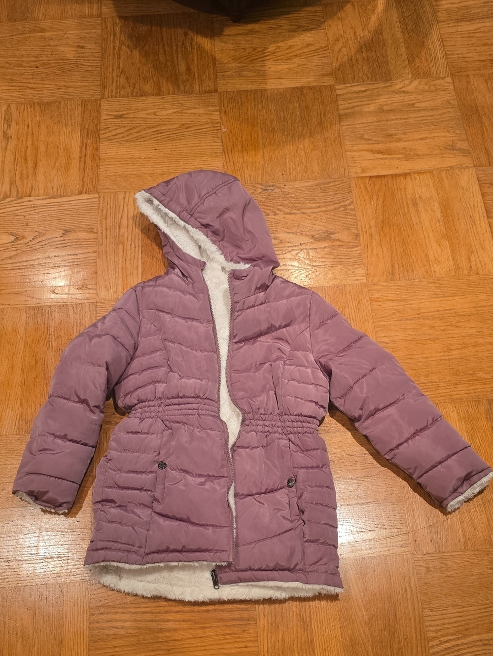 Steve Madden Girls' Lavender Hooded Puffer Coat with Sherpa Lining